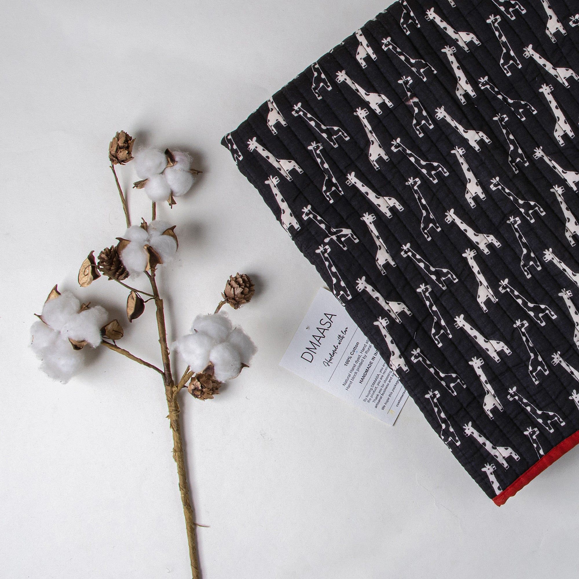 Hand Block Black and White Giraffe Print Cotton Baby Blankets 120